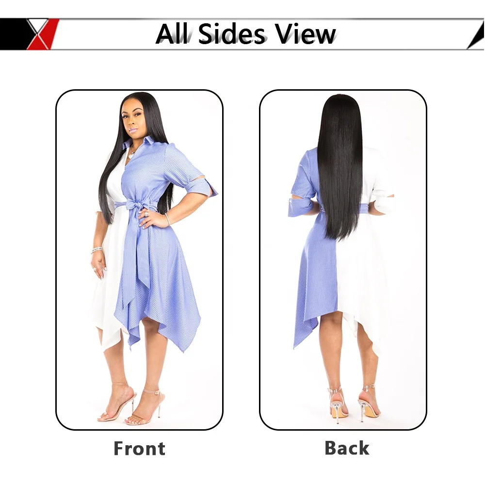 Elegant V-neck Turn-down Collar Striped With Bows Patchwork Asymmetrical A-line Hollow Out Midi Dress