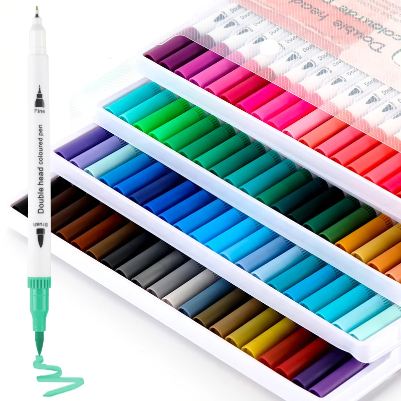 HAOCAI OEM 100 Color Stationery Pen Set Dual Tip Dual Tip Children Art Set Watercolor Pen for Art Coloring Drawing