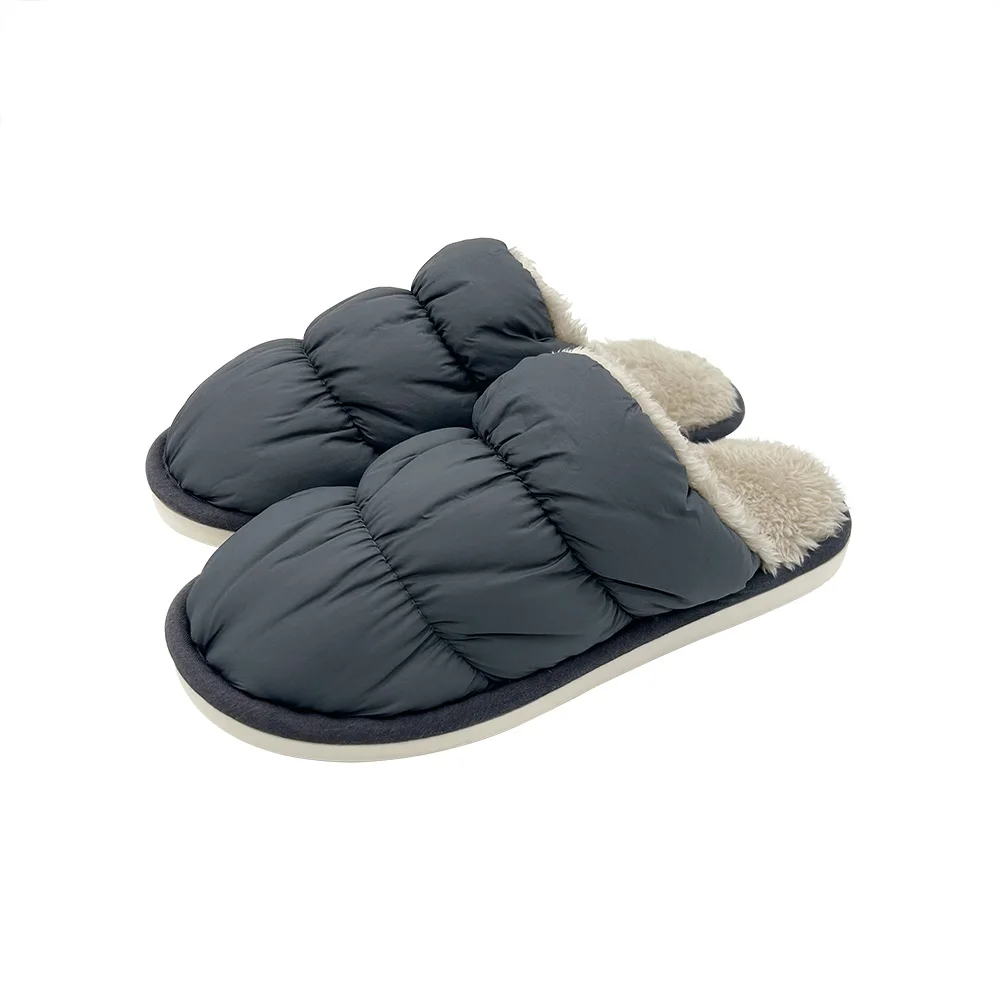 Winter Autumn Style Waterproof Down Jacket Fabric Material Fur Women Man Flat Soft Warm Sole For Unisex Indoor Slipper