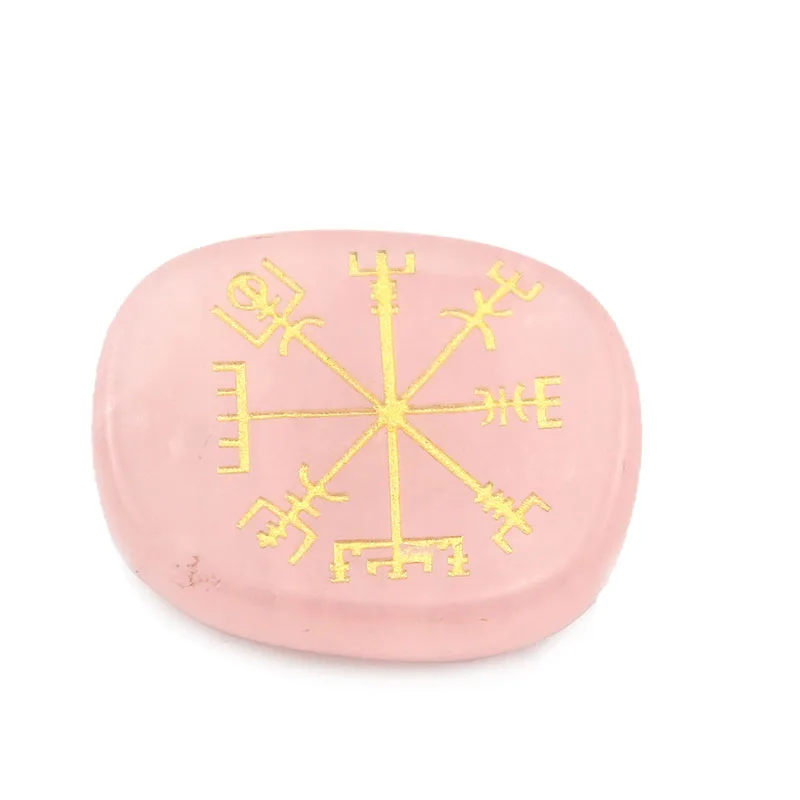 Viking Mars Rune Healing Crystals Rune Palm Stone Rose Quartz Carving Vegvisir Symbol Rune