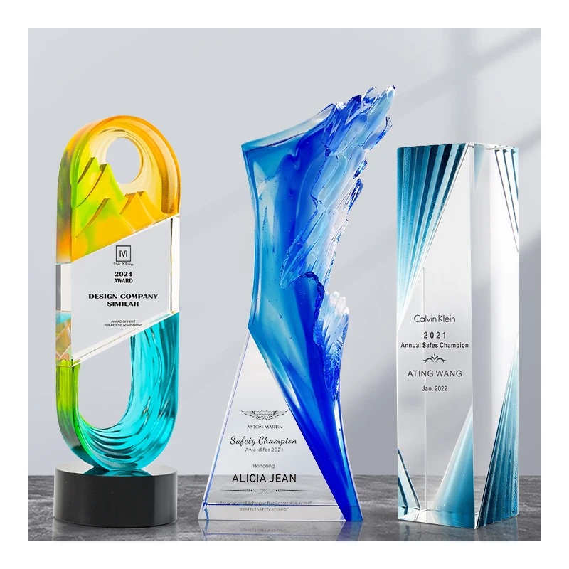 Jadevertu new annual award trophy liuli patent trophy for corporate gift business souvenir