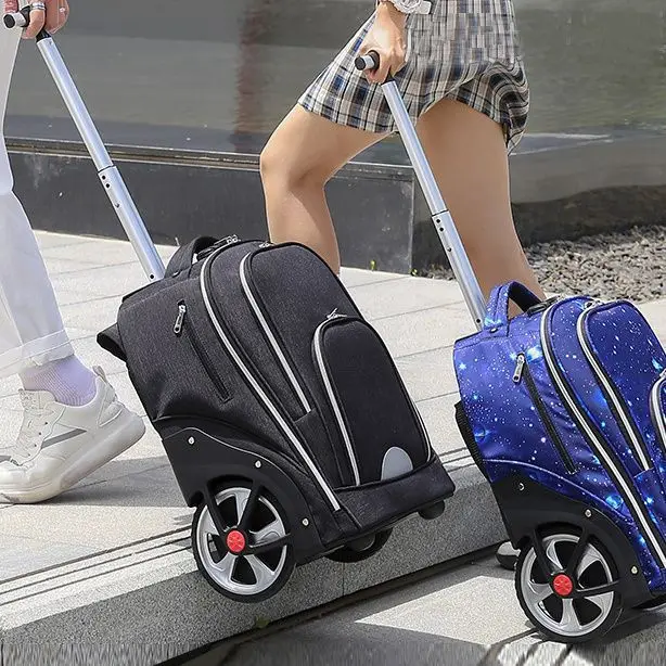 Custom Adult Rolling Backpack 2 Inline Big Wheels Wheeled Travel Backpack Trolley Suitcase Business Computer Bag Black