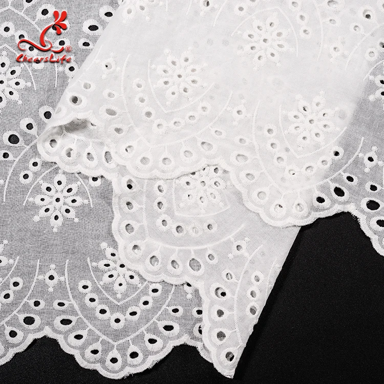 Cheerslife Factory Supply 120Cm White Cotton Eyelet Chicken Voile Embroidery Lace Eyelet  Fabrics