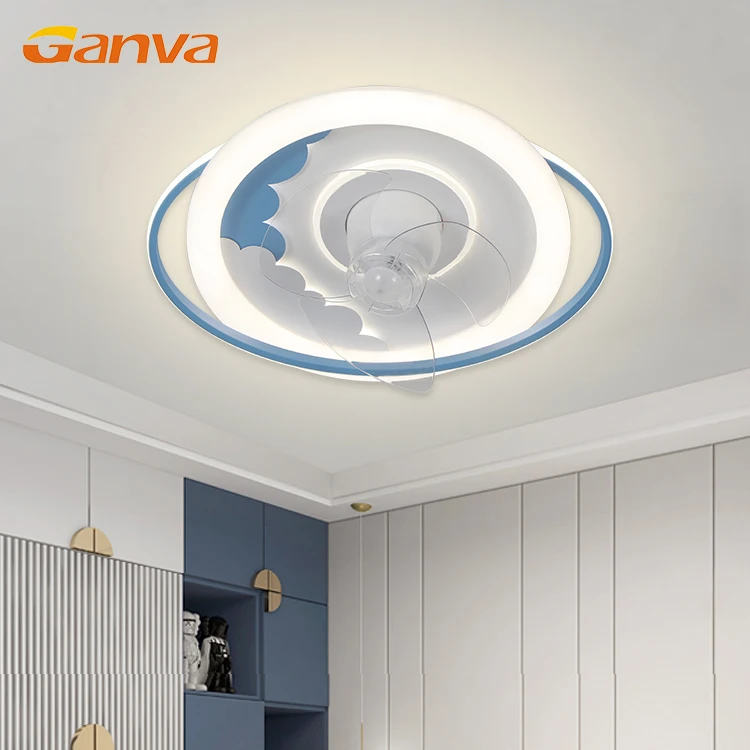 Ganva Recessed Mounted Aluminum ABS Blade Round Shape Pure Cooper DC Motor Led Ceiling Light With Fan