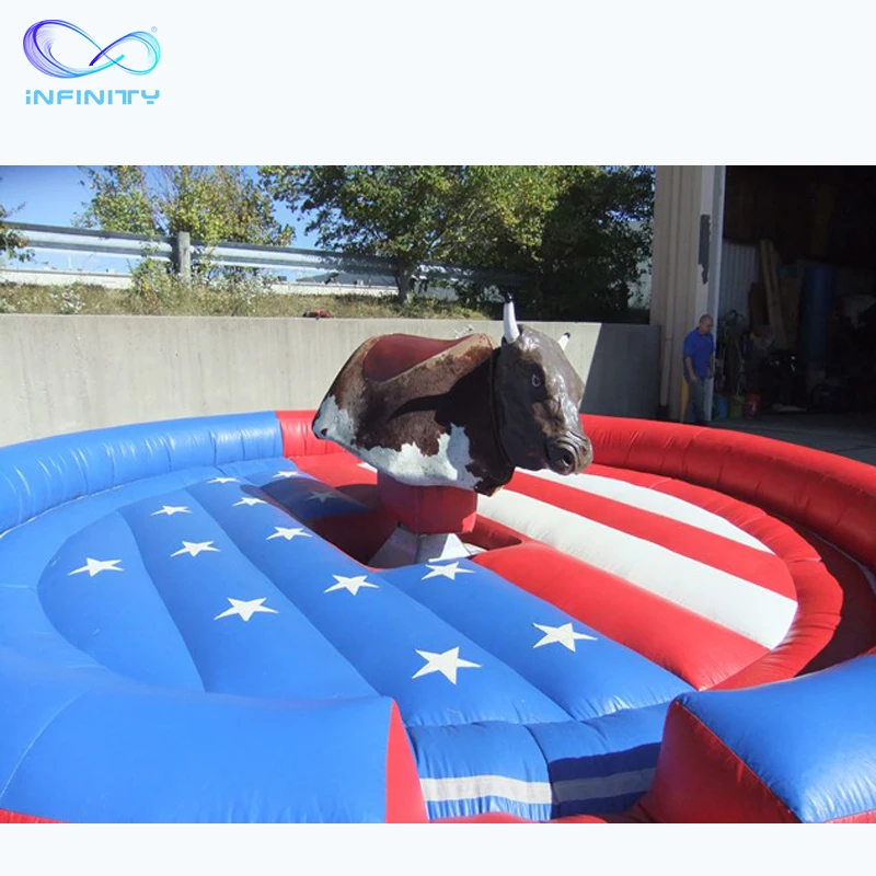 Commercial sports games amusement rides inflatable bull riding machine outside inflatable mechanical bull mat for sale