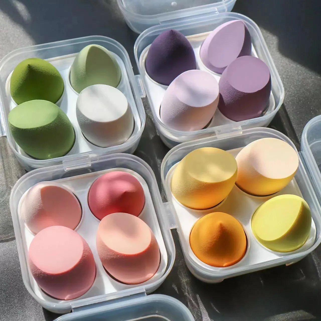 Готово к отправке make up яйцо одну коробку частная этикетка красоты блендеры коробка 4 шт. цветной макияж
