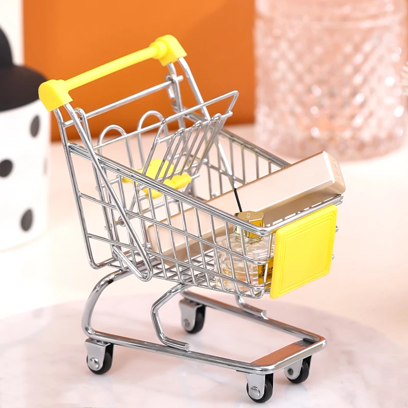 Desktop Decoration Finishing Toys Mini Stainless Steel Shopping Trolley Shopping Cart Toys