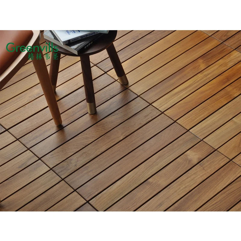 Guangzhou DIY Interlocking deck tiles Waterproof Burma Teak solid wood outdoor garden path decking tiles
