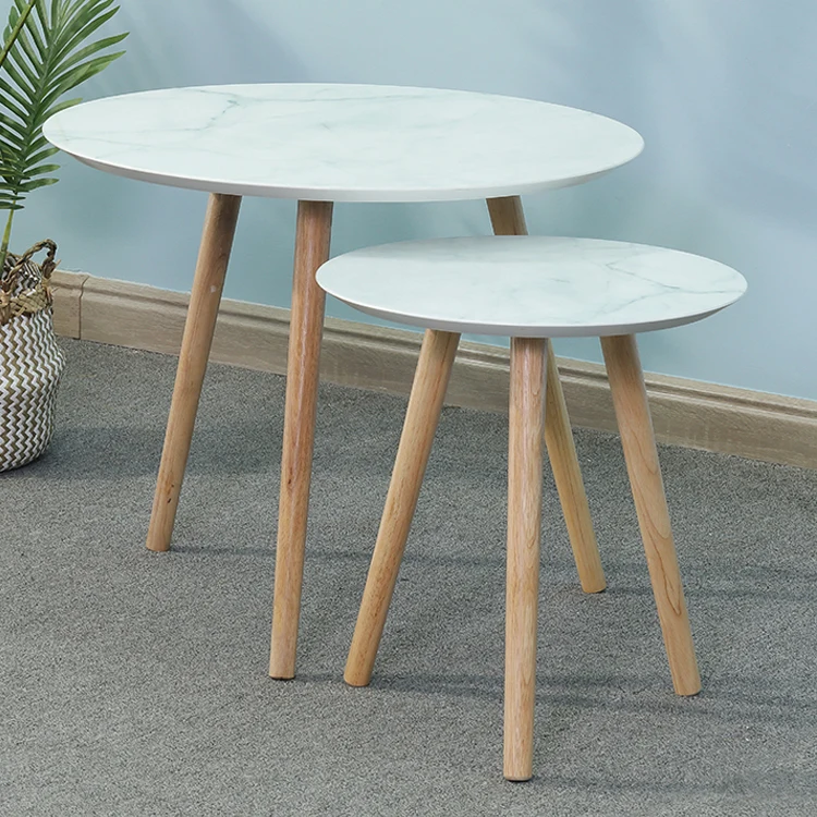 
High quality living room wooden round top marble like coffee table 