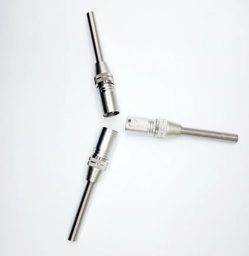 3 Pin Male XLR Connector with Long Spring Tail and Nickel Plated Contacts