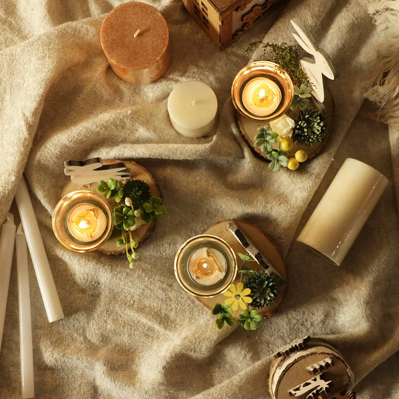 Home natural plants Nordic wooden rabbit glass candlestick creative furniture decorations