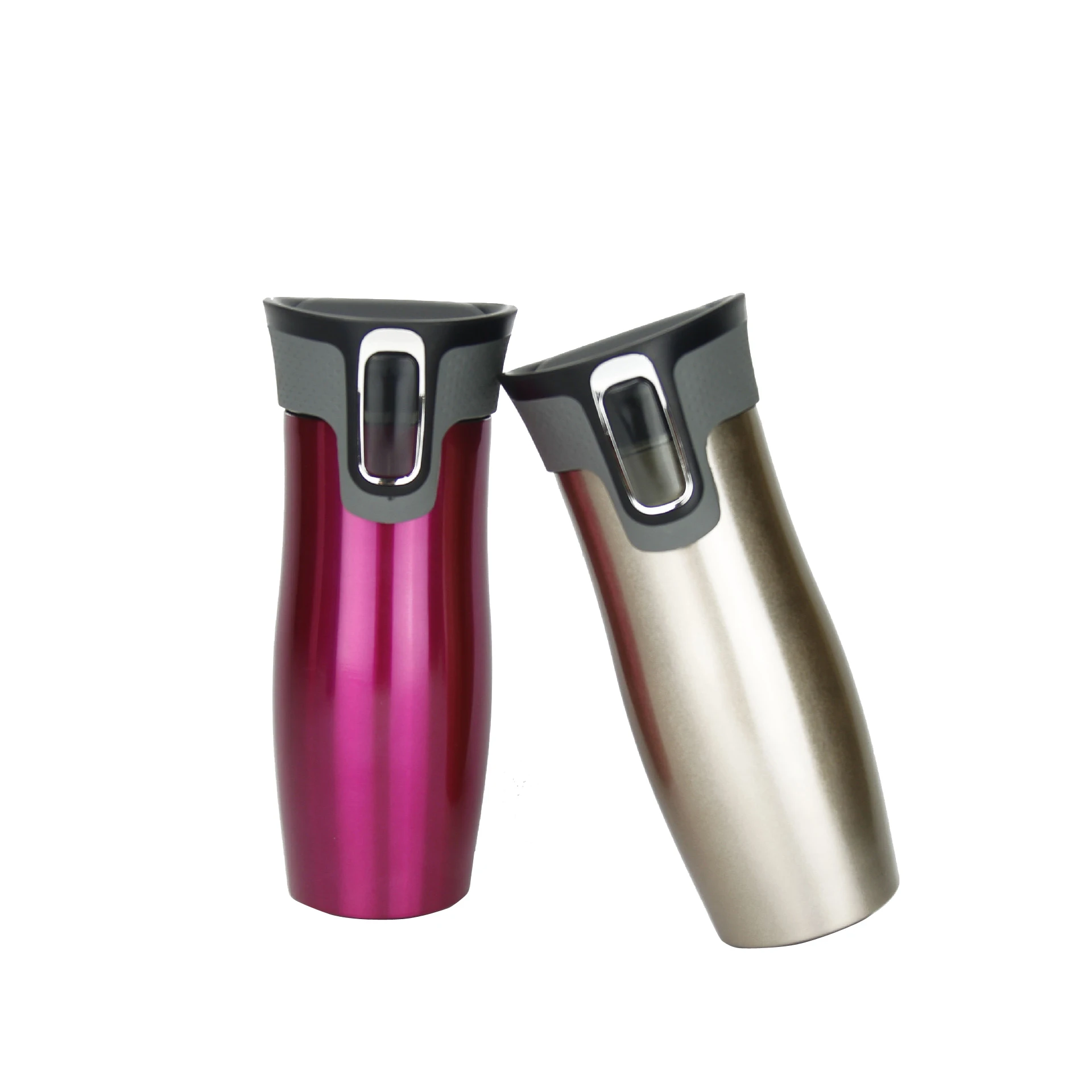 high quality silver stainless steel auto seal tea tumbler with lid China