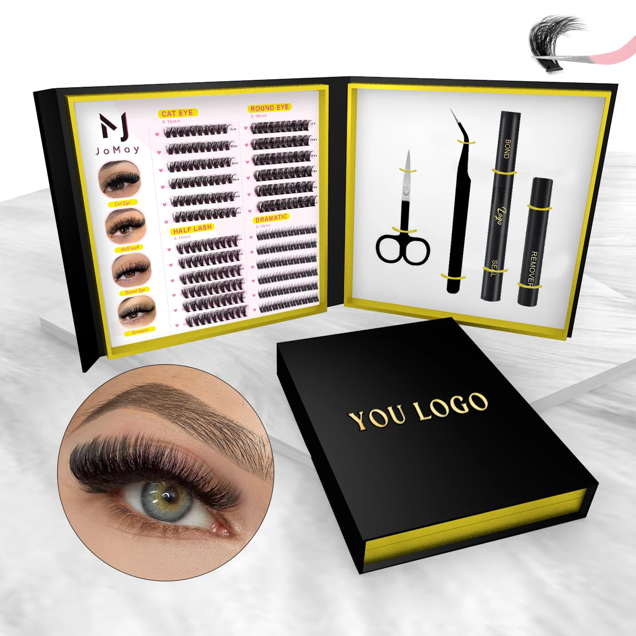 Wholesale Customized Segmented Eyelashes Cluster  Private Label 4 in 1 Mixed Sizes 8-16mm Diy Lash Extensions Cluster Lash Kit