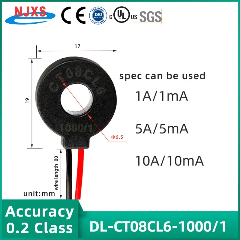DL-CT08CL6 1000/1 Measuring Range 0~10A Toroidal Transformers Accuracy 0.2 Class Good Quality Micro AC Current Transformer