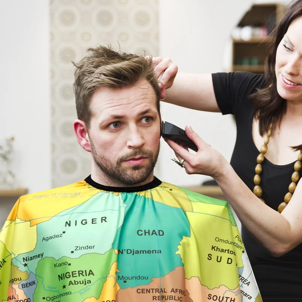 New Stylish Custom Polyester Cape World Map Cape DIY Screen Printing Hair Cutting Barber Cape