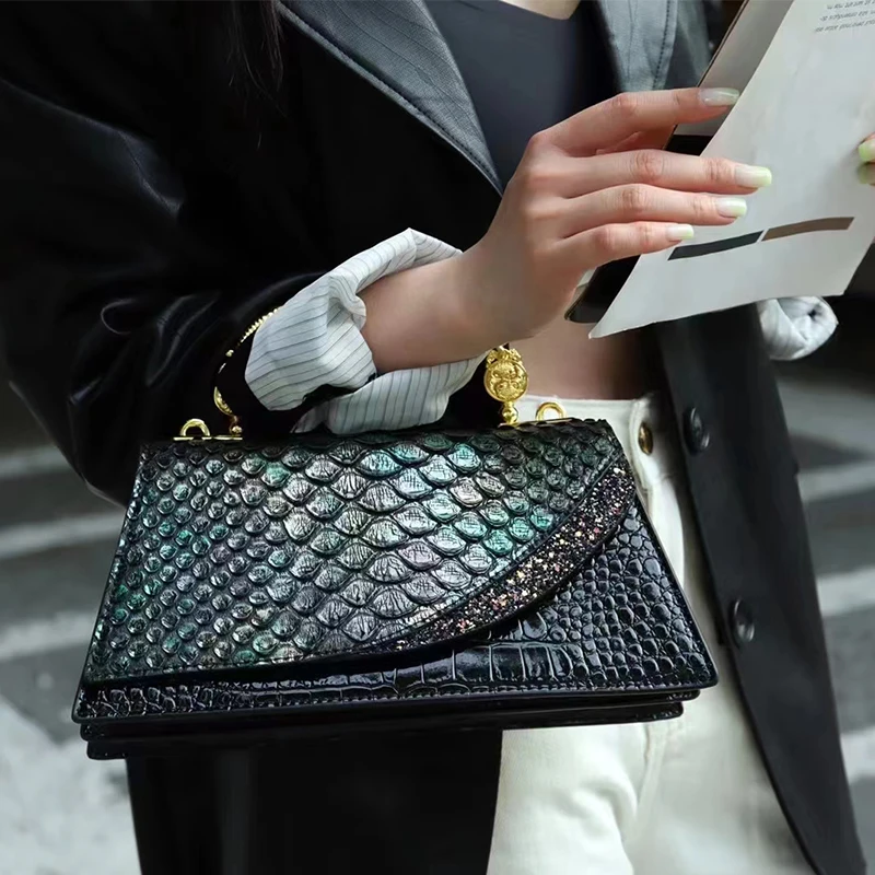 Luxury designer brand new crocodile high quality fashion handbag dragon scale crocodile print shoulder bag  for women hot sale