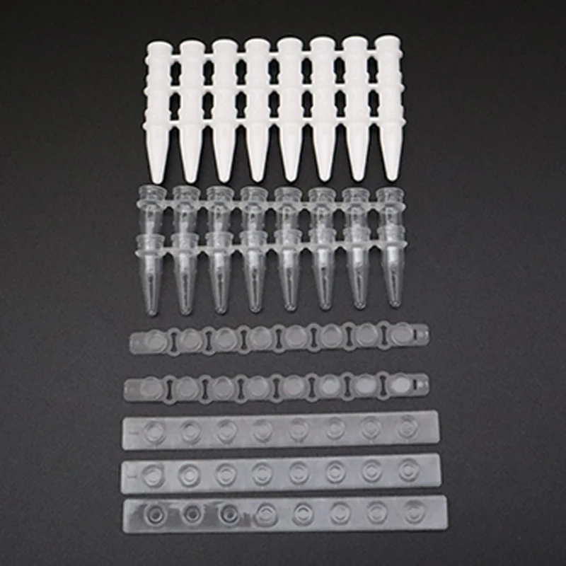 Newest Design 0.2 Ml 0.1Ml Non Sterile Clear 8 Tube Strips Polypropylene Pcr Tube Strip With Attached Flat