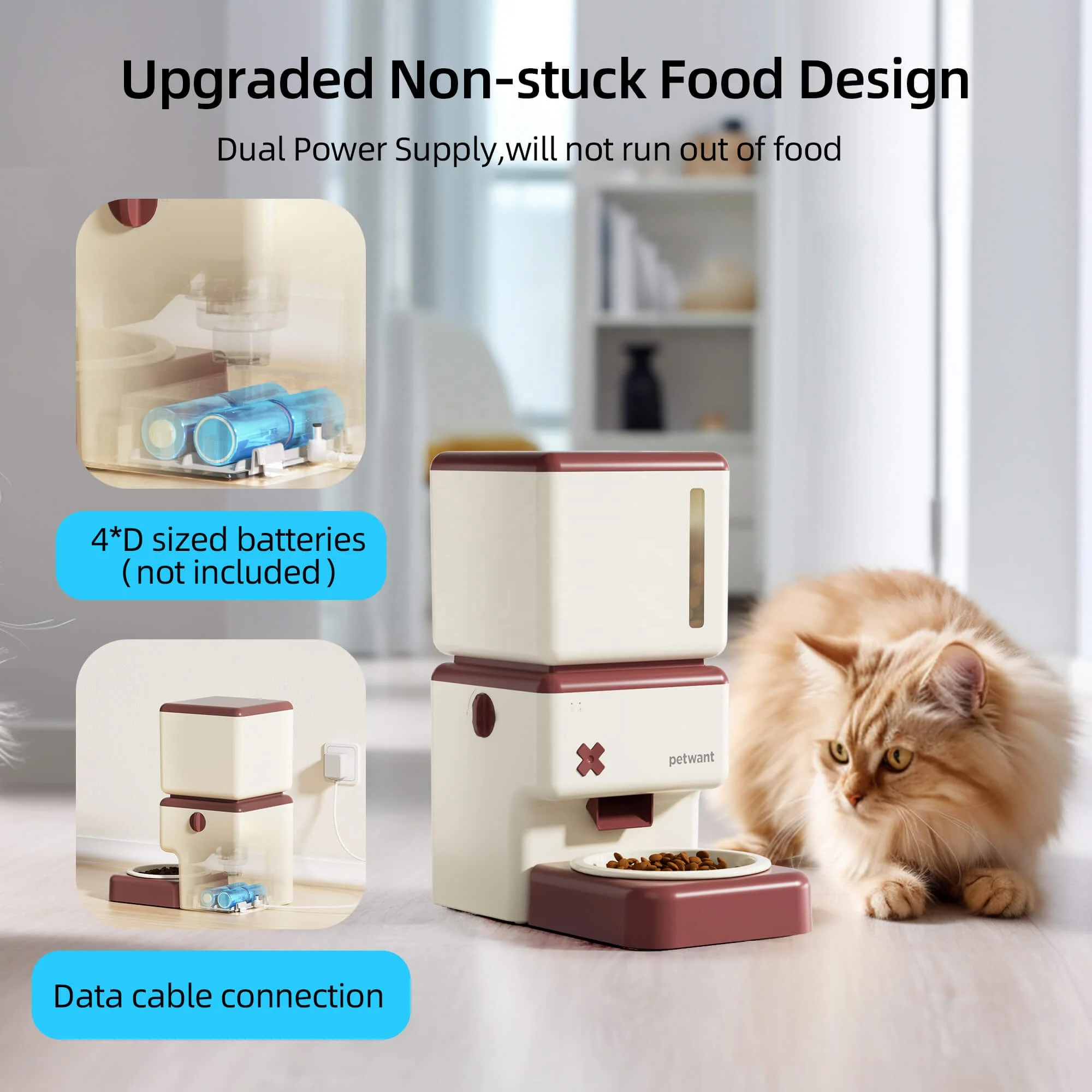 Petwant OEM ODM Wholesales 3.5L Smart WIFI Tuya APP Remote Feeding Auto Pet Food Dispenser With Ceramic Bowls