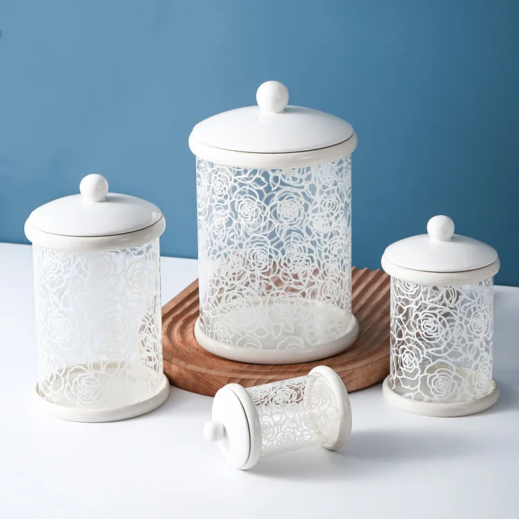 Floral decor kitchen food canisters set of 4 airtight empty storage bottle clear storage jar pantry for coffee, tea, sugar, salt