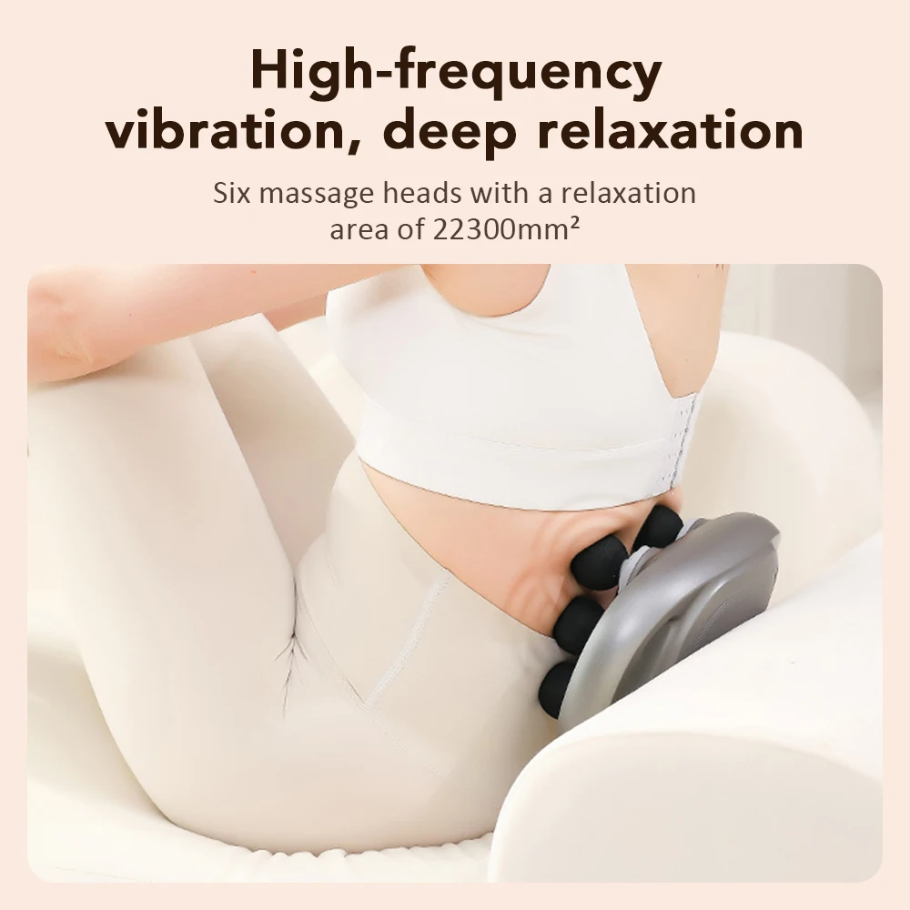Wireless Deep Tissue Six Heads Muscle Relaxation Massage Gun High Frequency Vibration Fascia Gun with Red Light