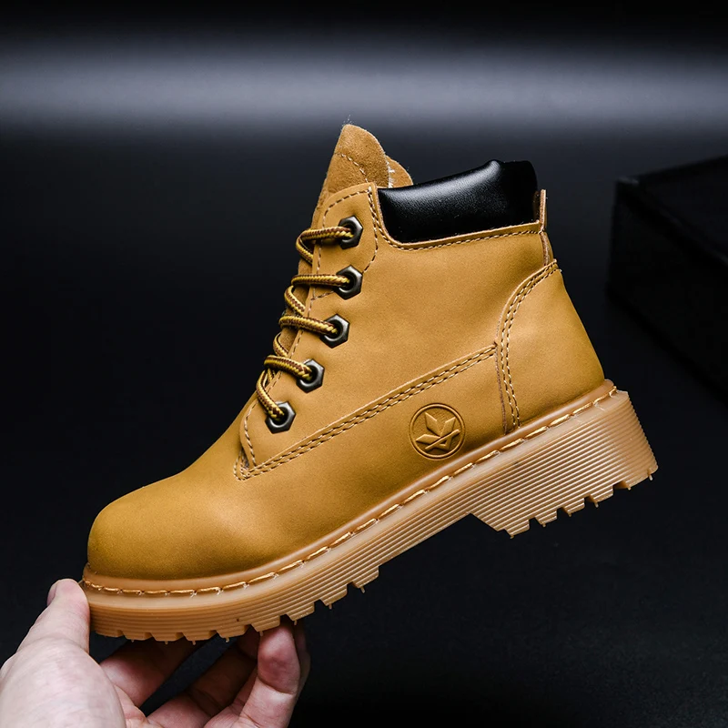 Ботинки детские зимние Нескользящие, классические водонепроницаемые, замшевые, повседневная обувь для мальчиков, черные, хаки