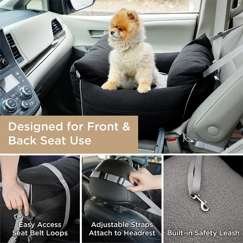 Customize Pet Backseat Cover Waterproof Portable Travel Small Dog Car Booster Armrest Middle Center Console Seat with Belt