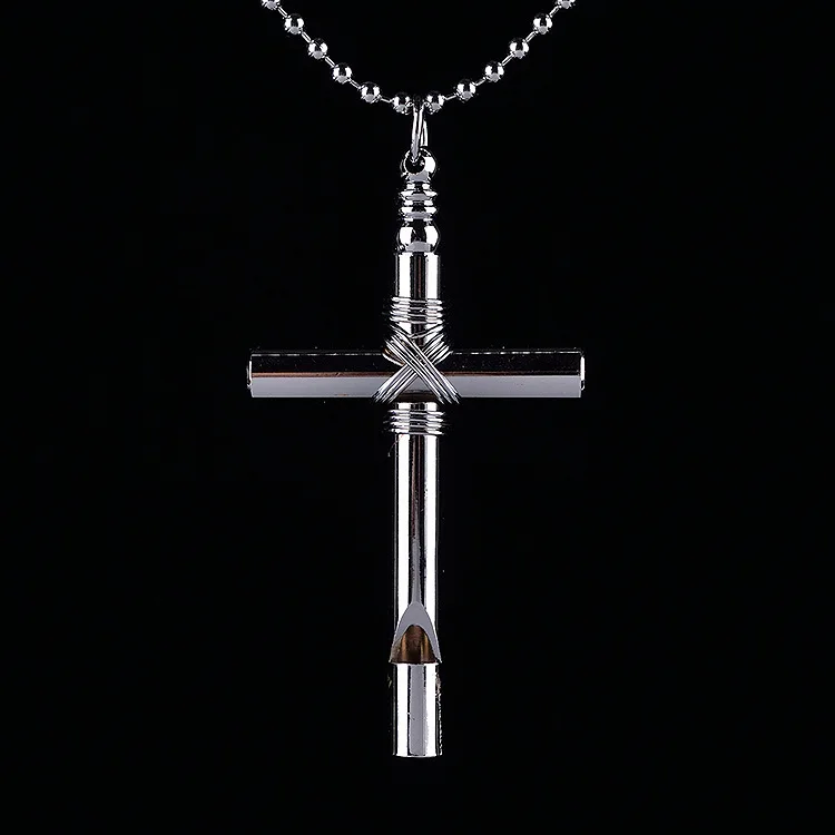Cross Pendant  Whistle Necklace Stress Relief Anxiety Breathing Necklace for Men