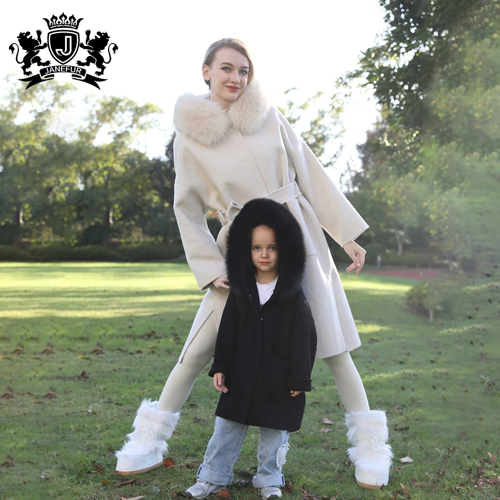 2024 european winter cape women wool double-sided cashmere coat fox fur fur hooded cloak wool cashmere coat