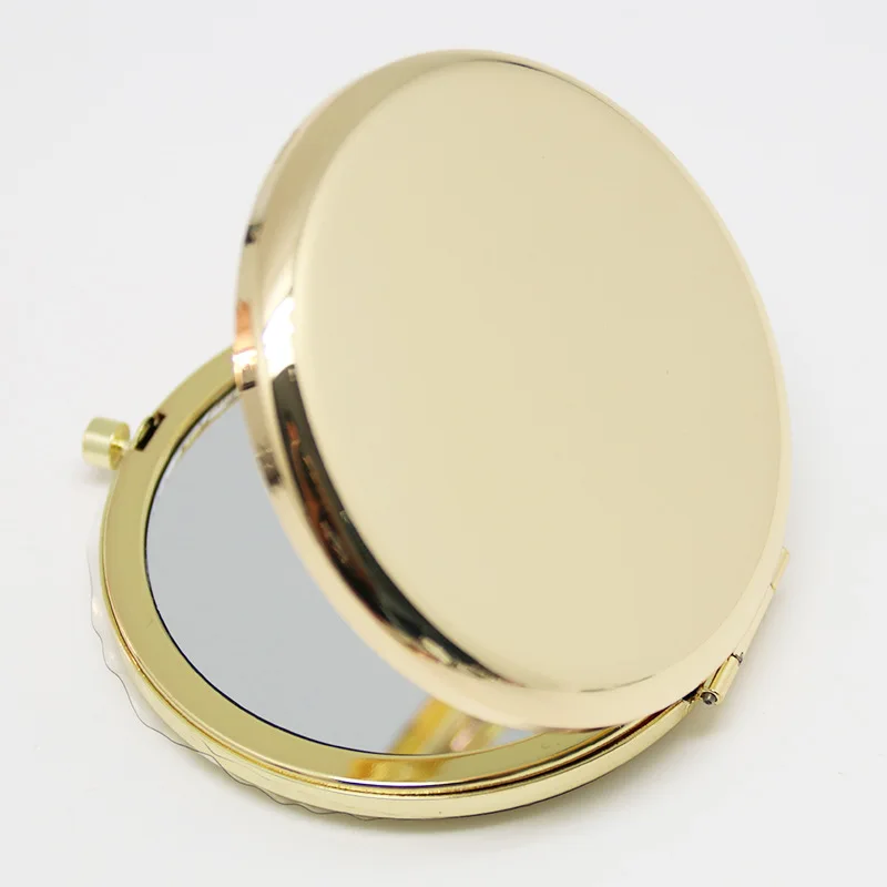 New Style Souvenir round double side metal pocket mirror gold plated make up compact mirror customized logo