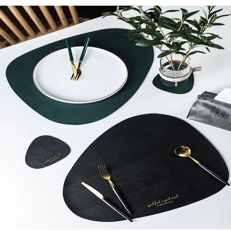 heat-resistant PU wholesale leather table mats placemats and Coaster set