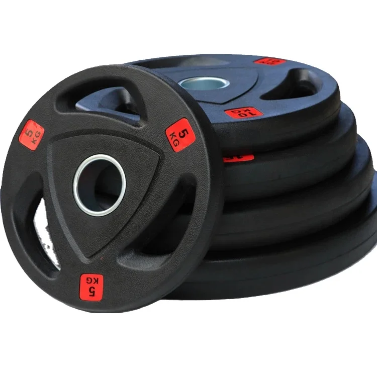 Gym Fitness Weight Lifting 2.5lb 5lb 10lb 25lb 35lb 45lb Weights Rubber Tri Grip Barbell Plates with Weight Plates Set