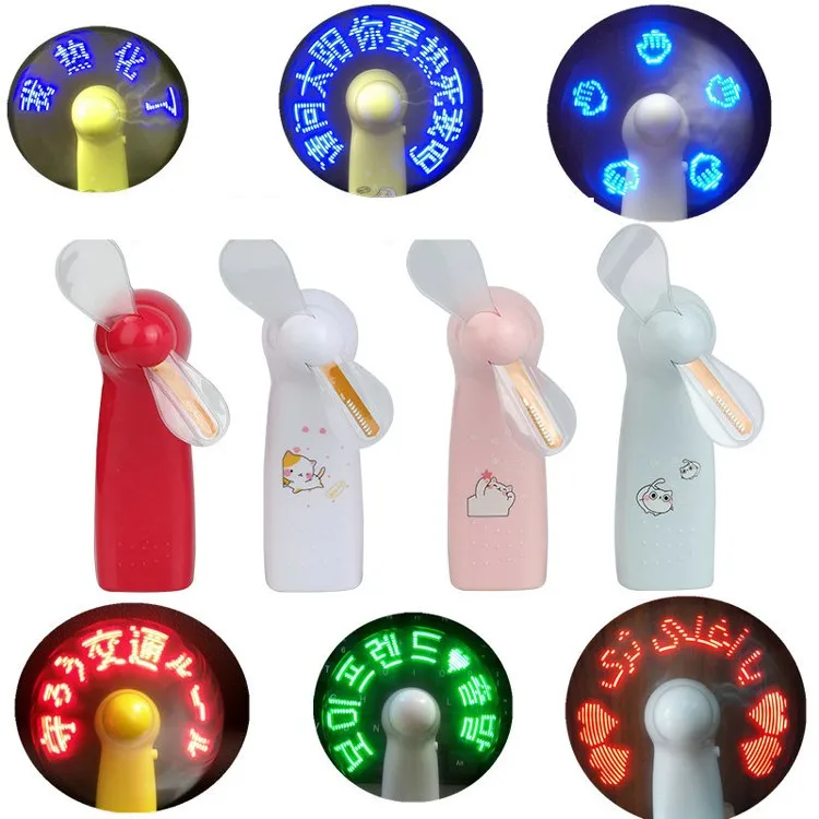 2024 New Mini Portable Handy LED Custom Battery Promotion Fan Programmable Text Flash Display Handheld  LED Message Fan