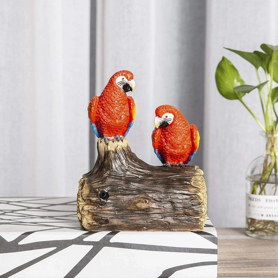 Garden Statues Red Sensor Parrots Decorative Resin Liberty Singing and Chirping Birds for Patio Lawn Yard Home Garden in Office