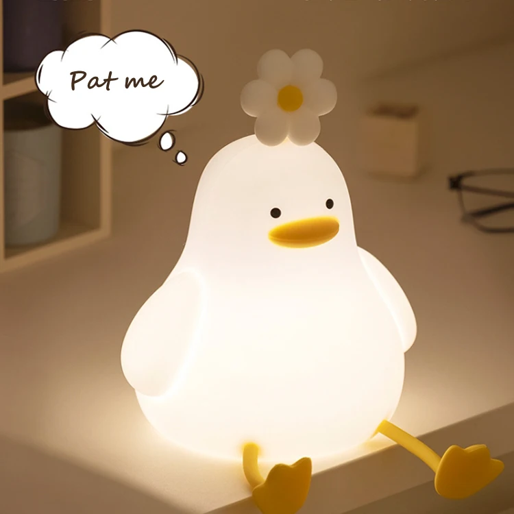 Cute Duck and Flower Silicone Nursery Pear Lamp Phone Holder Rechargeable Baby Animal Night Light for Kids