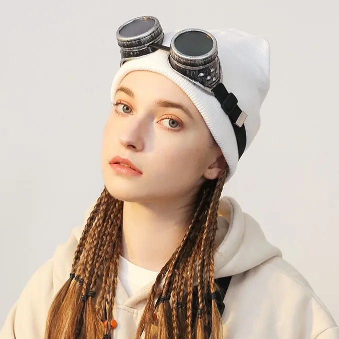 Kingsun Cyber punk knitted eyewear hat and popular logo cool hats for men and women beanie hats with glasses