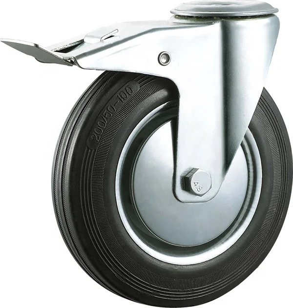 Casters Swivel Locking Wheel Castor Manufacturer Industrial Rubber Threaded Stem Type Heavy Duty Rubber 6 Inch Roller Bearing