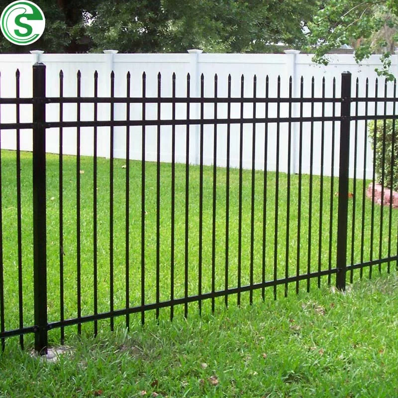 Powder Coated Steel Tubular Fencing Galvanized Spear Head Picket Steel Fence Galvanized Steel Fence