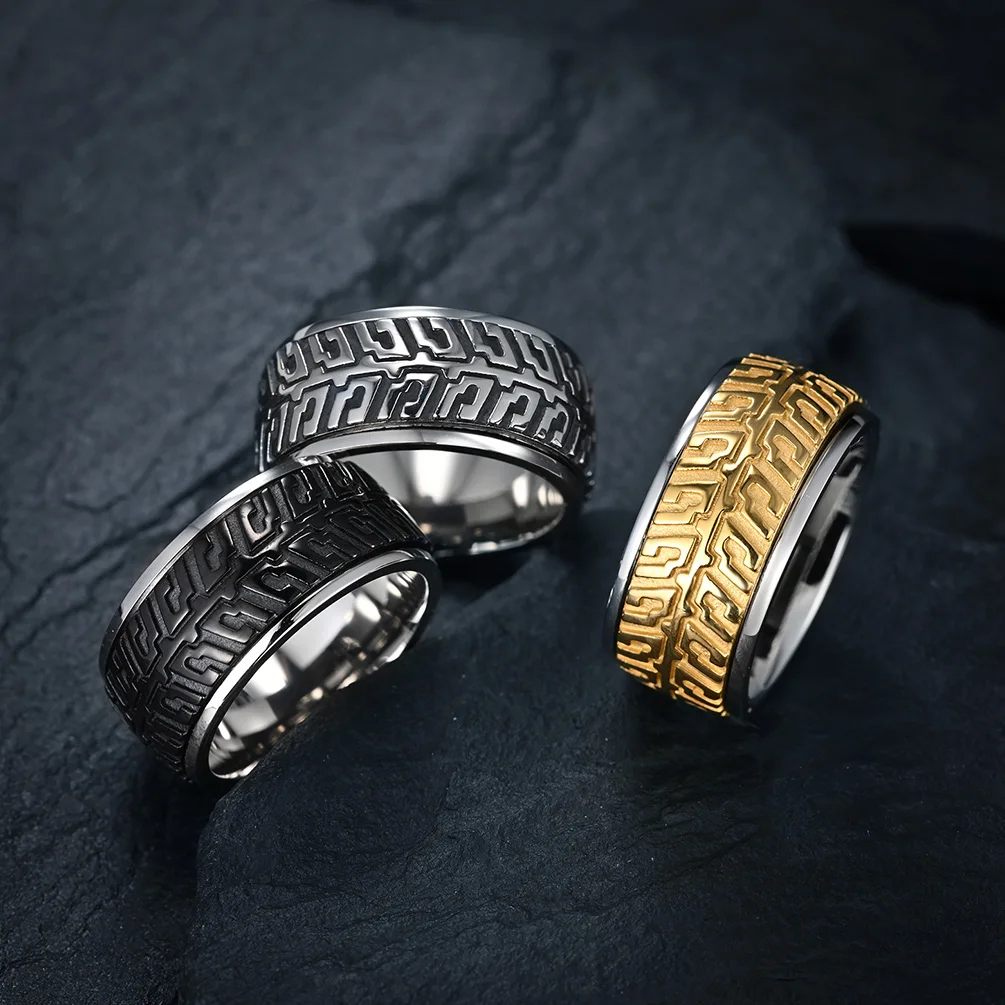 High Quality 11mm Stainless Steel Wheel Spinner Ring HipHop Fidget Stress Relieving Anxiety Tyre Rotatable Rings for Men
