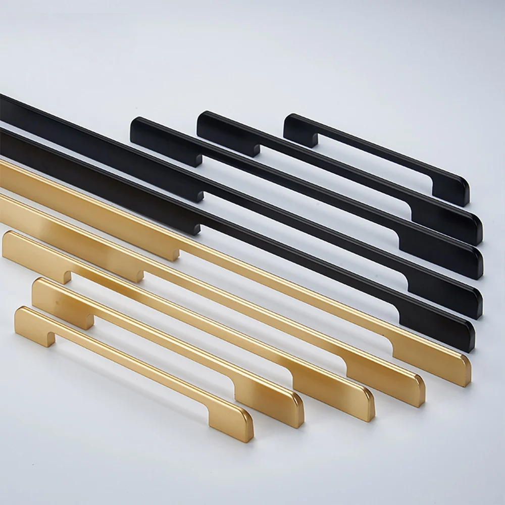 Luxury Gold Door & Window Glass Lever Handles Stainless Steel Aluminum Sideboard Wardrobe Closet Kitchen Cabinet Interior Pulls