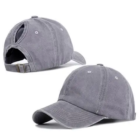 Women Print Demin Washed Distressed Dad Cap Trucker Hat CrissCross Ponytail Baseball Sports Caps