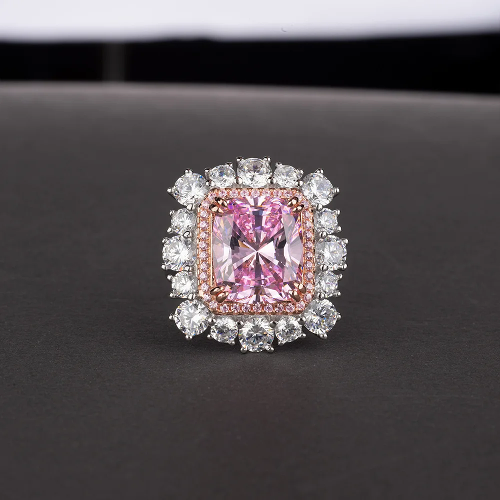 Luxury Pink Diamond Stone Ring 925 Sterling Silver Engagement Ring Vintage Wedding Rings For Women