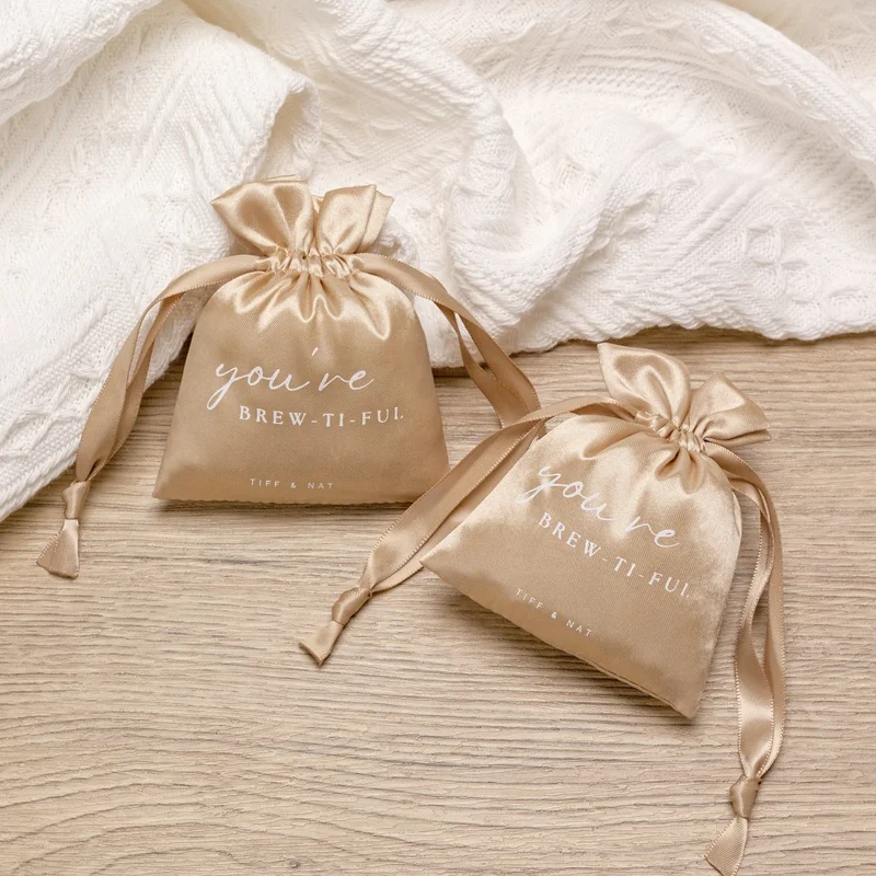 Custom Logo Luxury Jewelry Storage Small Silk Satin Drawstring Pouch Satin Dust Bag For Bracelets Purse Shoes Covers