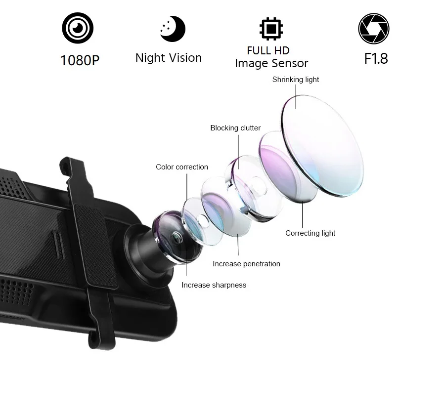 1080p DUAL CAM 9.66inch FHD touch screen night vision  live streaming car mirror camera rear view mirror dvr cam dashcam