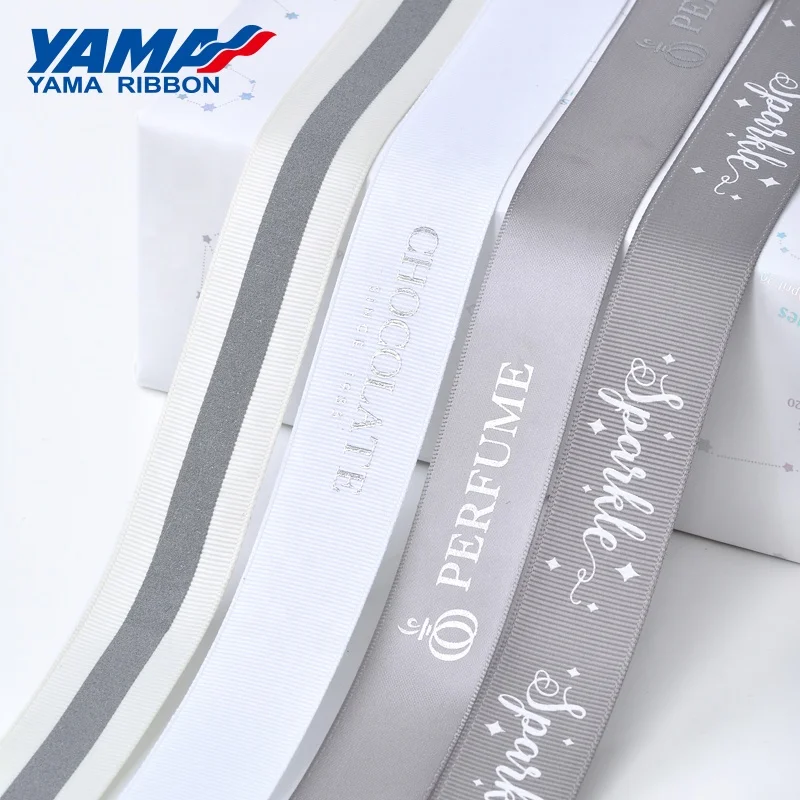 Yama Ribbon Customized Color Custom Grosgrain Ribbon Roll With Logo White