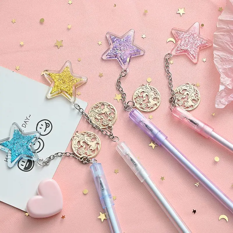 Creative star pendant pen cute girl pendant student learning stationery gel pen black 0.5mm ink