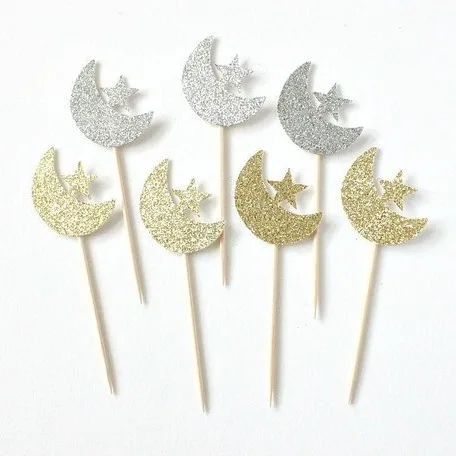 Gold Silver Eid Mubarak Cupcake Toppers Cards Theme Decor Event And Party Supplies Letter Paper Cake Topper Ramadan Decorations