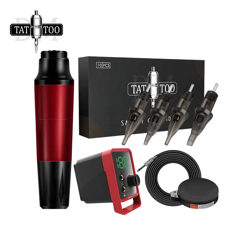 Professional Complete Beginners Wireless Power Supply Rotary Embroidery Semi Permanent Tattoo Pen Machine Kit