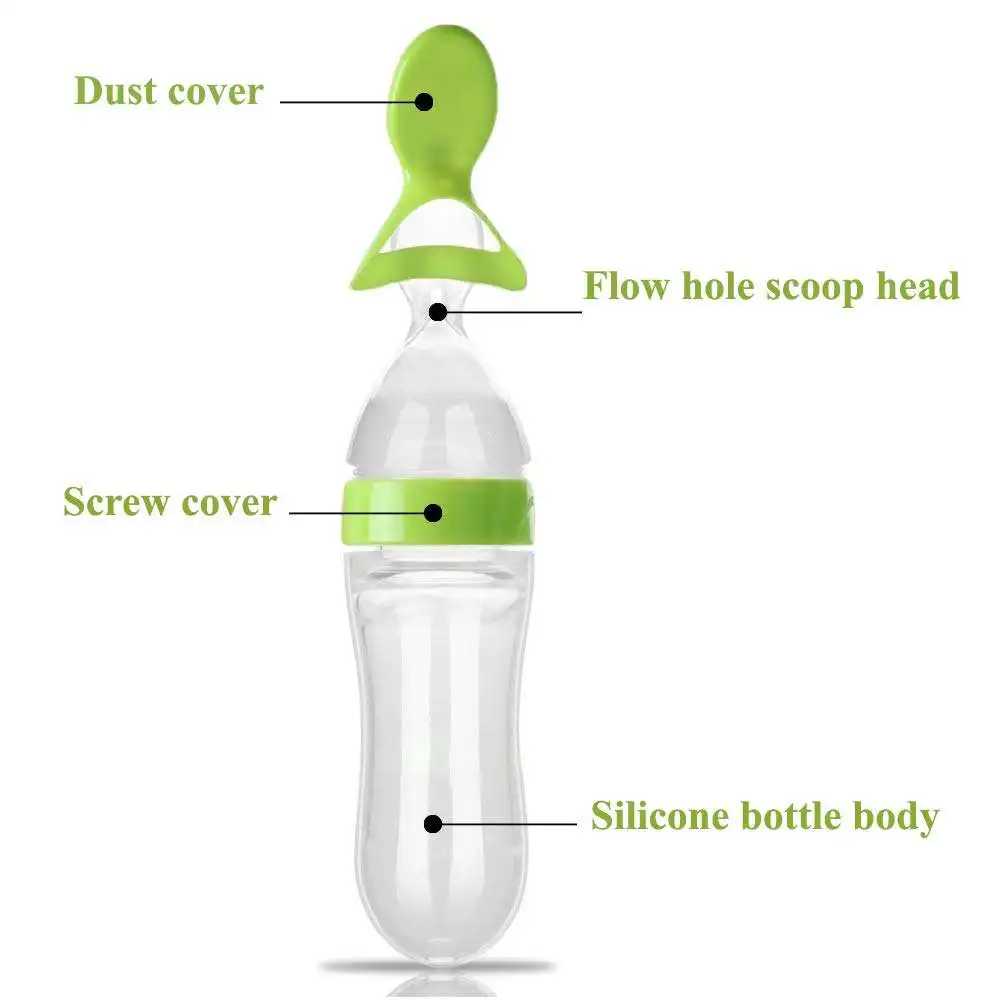 Wholesale 90ML Baby Food Feeder Silicone Squeeze Spoon for Infant Food Dispensing and Feeding with Dust Cover