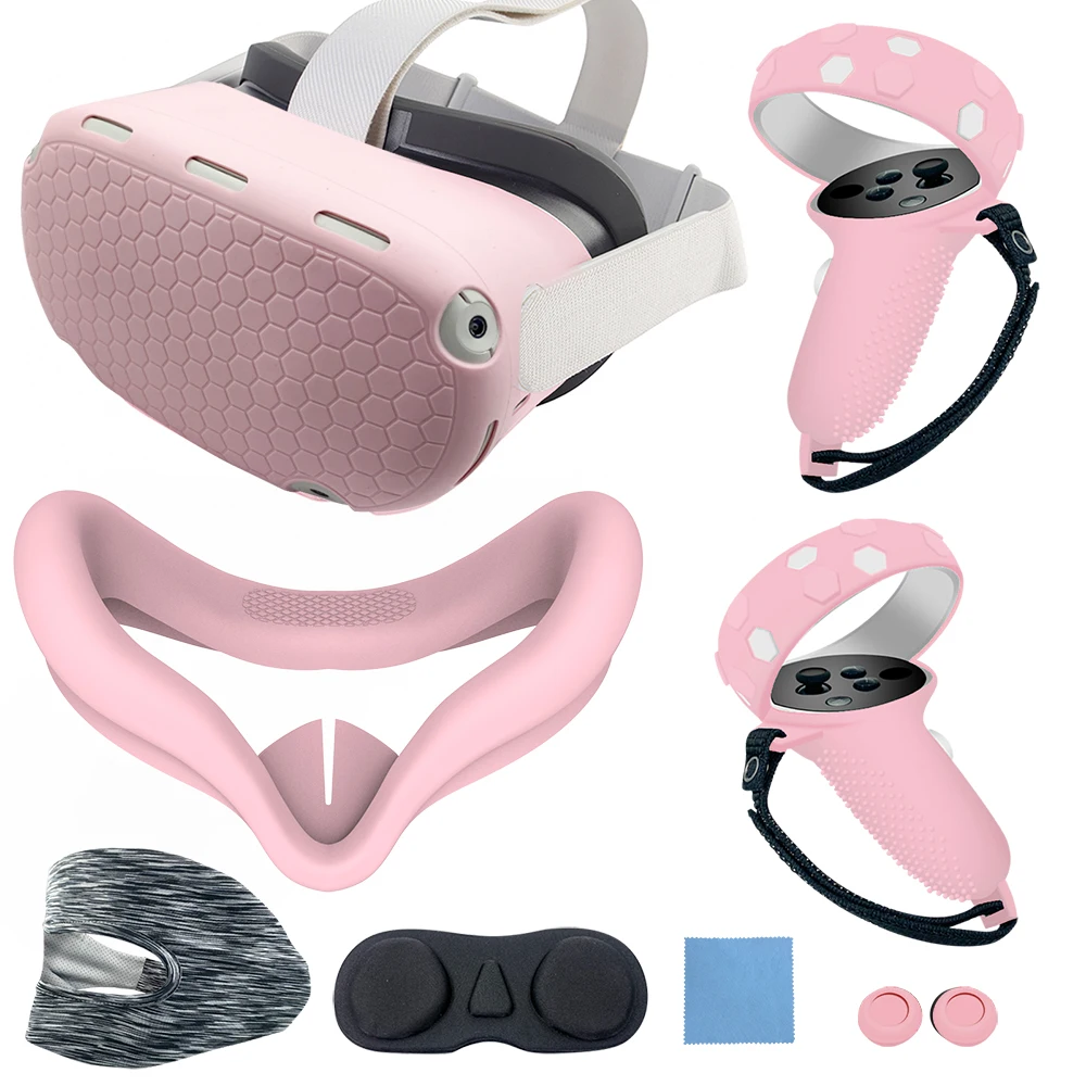 Suitable For Quest 2 Silicone Cover Combo Set With Protective Lens Cover Suitable For Meta/Oculus Quest 2 Face Pad Vr Accessory