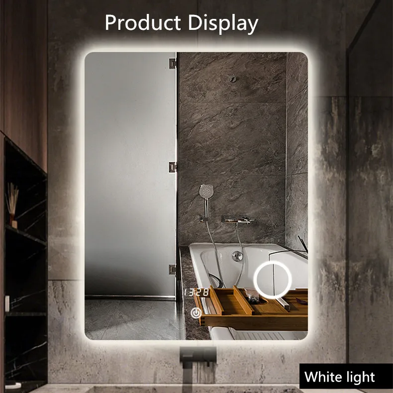 Hotel and home  defog led mirror bathroom smart light rectangle mirror with Touch Sensor/Time temperature Display